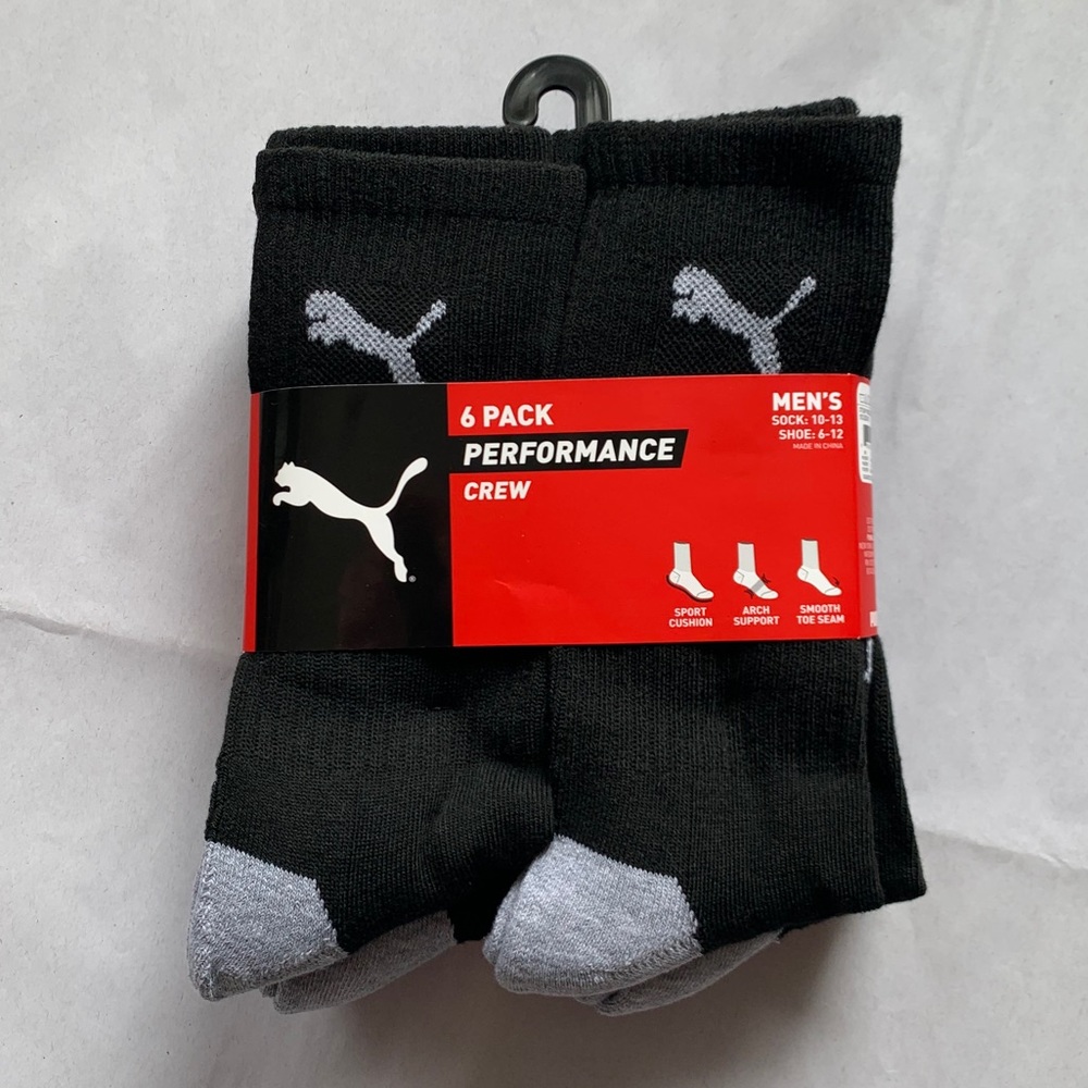 6-Pack Puma Performance Crew Socks - Black
